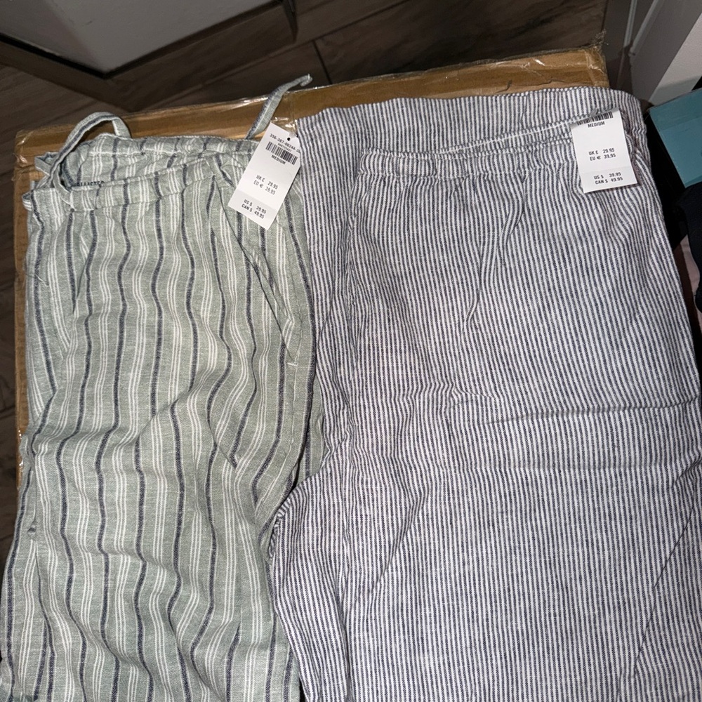 Hollister Striped Wide-Leg Pants Duo - Light Green & Navy Stripe